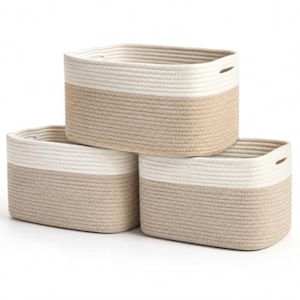 OrganiHaus Rope Storage Baskets Set of 3, Nursery Decor Organizer, 15x10x9in - Light Honey