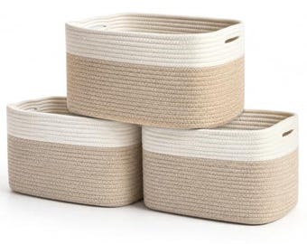 OrganiHaus Rope Storage Baskets Set of 3, Nursery Decor Organizer, 15x10x9in - Light Honey