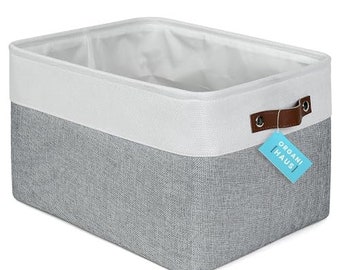 OrganiHaus Fabric Storage Basket for Shelves | Extra Large Closet Storage Bin for Shelves | Closet Organizer Basket 16x13in | Gray/White