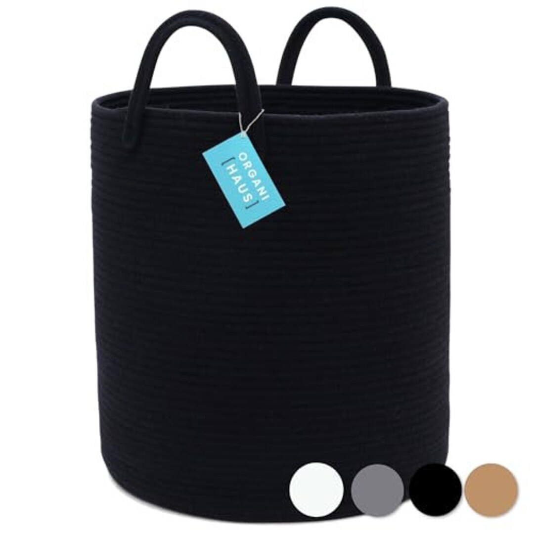 Organihaus XL Cotton Rope Basket Tall 15x18 Storage Basket With Long