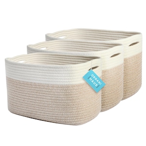 OrganiHaus Rope Storage Baskets Set of 3, Nursery Decor Organizer, 15x10x9in - Light Honey