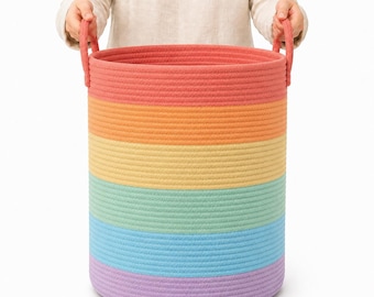 OrganiHaus Playroom Storage Basket for Rainbow Decor | Tall Blanket Basket for Living Room | Large Toy Basket Storage for Kids - 15x18