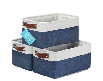 OrganiHaus Fabric Storage Baskets for Shelves - 3 Pack | Small Closet Storage Bins for Shelves | Cloth Baskets12x8in - Navy Blue