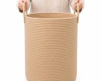 OrganiHaus Cotton Rope Storage Basket: Large Honey Laundry Blanket Basket