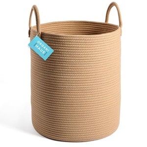 OrganiHaus Plain Color Cotton Rope Storage Baskets for Laundry and Decorative Blankets (Large (15"x18"), Full Honey)