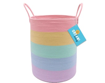 OrganiHaus Rainbow Basket for Pastel Classroom Decor | Large Cotton Rope Basket for Pastel Room Decor 15x18
