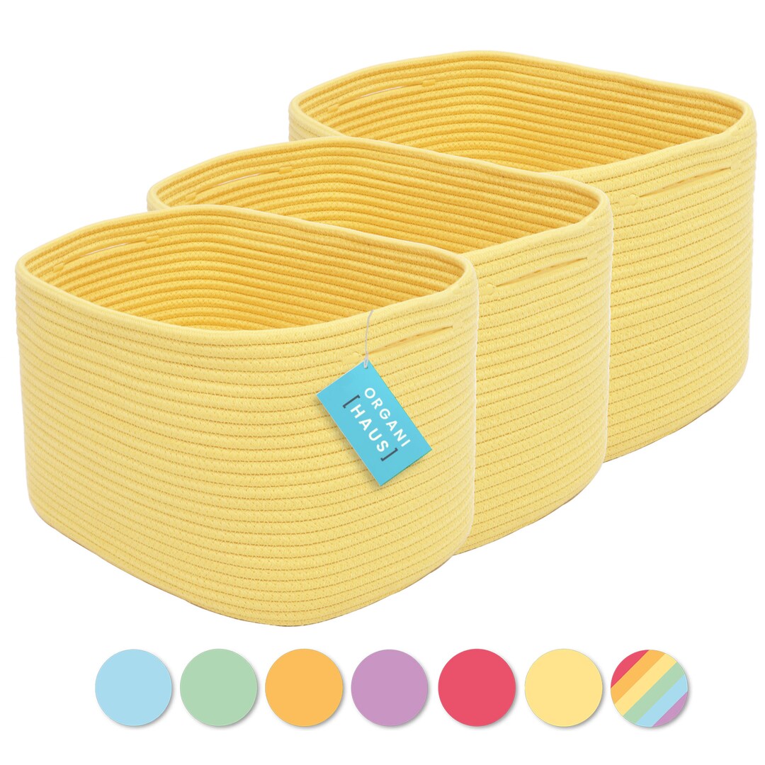 Organihaus Set of 3 Woven Baskets for Storage Cotton Rope Basket for Decor Shoe Basket