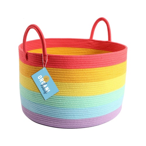 Organihaus Rainbow Cotton Rope Storage Basket With Handles Etsy