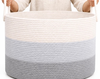 OrganiHaus Gray Extra Large Cotton Rope Basket: 20x13" Decorative Laundry Hamper