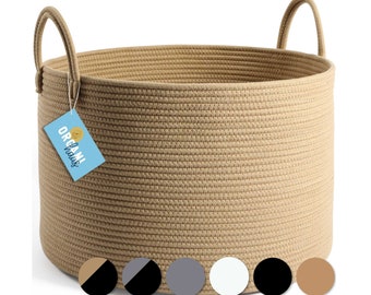 OrganiHaus Plain Color Cotton Rope Storage Baskets for Laundry and Decorative Blankets (Wide (20"x13.3"), Full Honey)