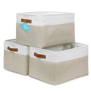 OrganiHaus Fabric Storage Baskets for Shelves - 3 Pack, Extra Large Closet Storage Bins, Linen Closet Organizers  Baskets 16x13x10in - Beige