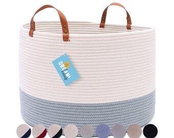 OrganiHaus Gray Baskets for Organizing | Large Blanket Basket for Living Room | Soft Rope Basket Hamper | Large Woven Laundry Basket