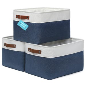 OrganiHaus Fabric Storage Baskets for Shelves - 3 Pack | Large Closet Storage Bins for Shelves | Cloth Baskets 15x11x10in - Navy Blue