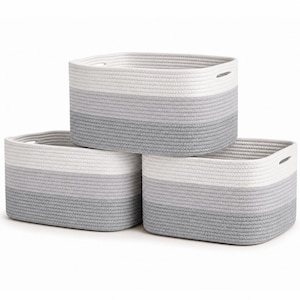 OrganiHaus Rope Storage Baskets Set of 3, Nursery Decor Organizer, 15x10x9in - 3 Toned Grey