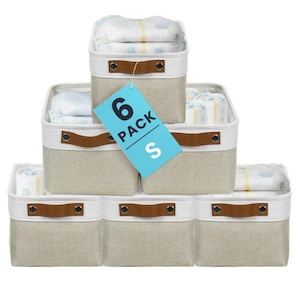 OrganiHaus Beige/Off-White Fabric Storage Baskets – 6 Pack Small 12x8x6 in Closet Organizer Bins