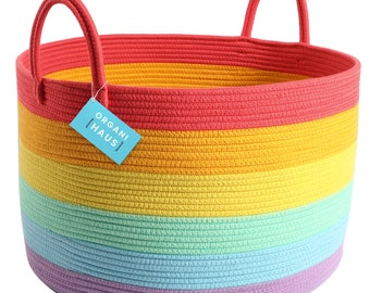 Organihaus Rainbow Cotton Rope Storage Basket With Handles 20x13 ...