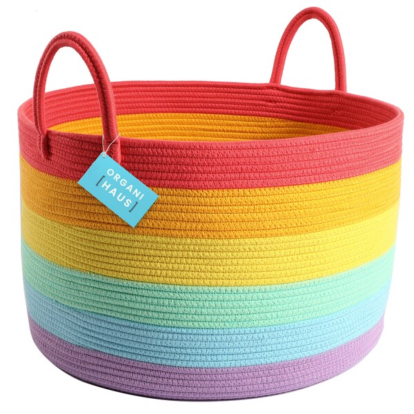 Rainbow Handle Hand-Crafted Rope Basket (small, medium, large)