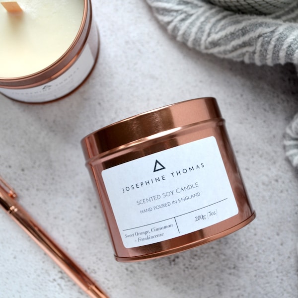 Eucalyptus + Lemongrass — Scented Candle — Exclusive Vegan Soy Scented Candle — Home Decor Soy Candle  — Limited Edition Rose Gold Candle