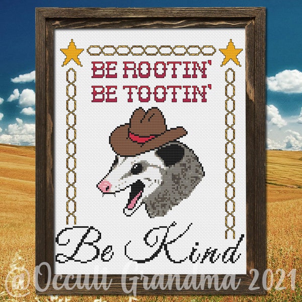 Be Rootin', Be Tootin', Be Kind Cowboy Opossum Digital PDF Cross Stitch Pattern - DIGITAL DOWNLOAD