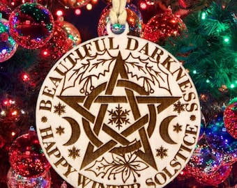 Handmade Wooden Yule Ornament: Pentacle Winter Solstice Pagan Decor