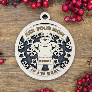 Ornament, Naughty Christmas, Holiday Decorations 4 Inch Laser Cut and Engraved Wooden, Let&#39;s Get Elfed Up. Let&#39;s Get Lit, Adult Christmas,