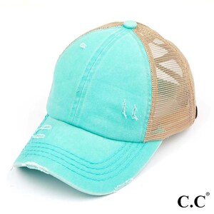 C.C Criss Cross Ponytail Beanie Hat - Stretchy Knit, Neon Hot Pink, For Messy Buns & Ponytails