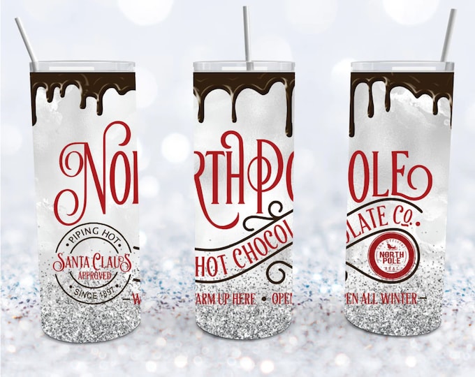 Hot Choclate,, Christmas Hot Chocolate, North Pole Hot Chocolate Company, 20 oz Skinny, Merry Chrismas Tumbler, Xmas, North Pole Tumnler