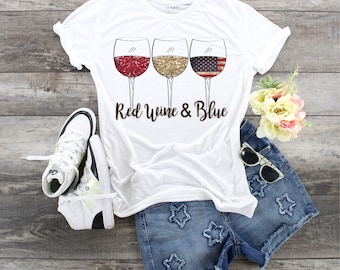 Red Wine & Blue 4th of July Tee - Patriotic Women's Shirt