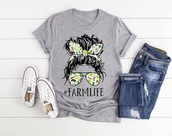 FarmLife Messy Bun Shirt: Ladies Farm Lover Tee