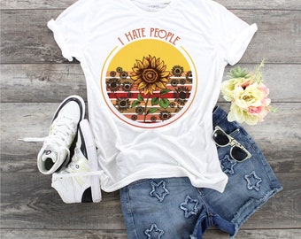 I Hate People t-shirt, Sunflowers in Red,