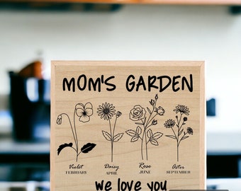 Gepersonaliseerd houten bord met geboortebloem, Moederdagcadeau