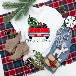 Merry Christmas Red Truck T-Shirt: Festive Holiday Tee