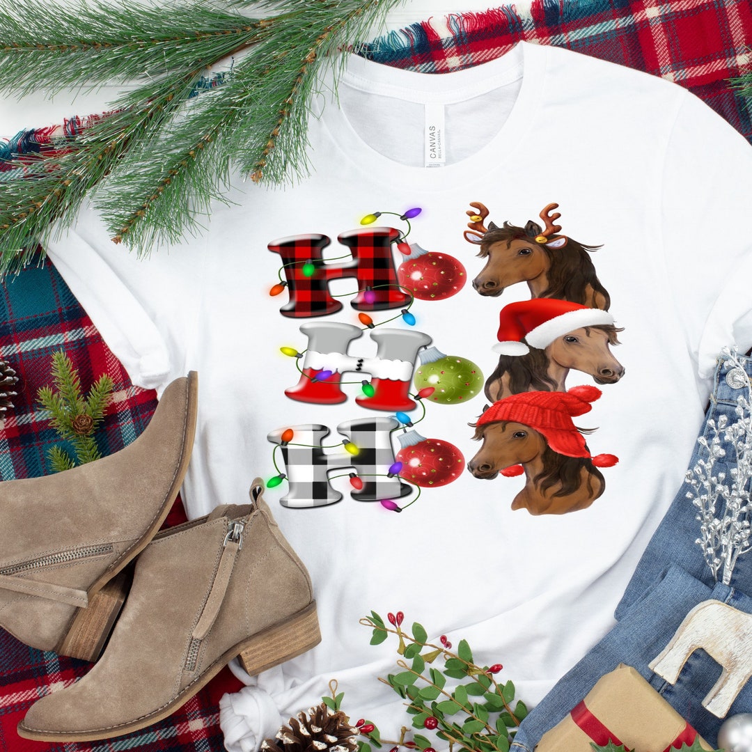 T-shirt Tow Ho Ho Natale Con Renna E Carovana, Uomo, Nera/rossa, Stampata A Mano, Cotone - Foto 3