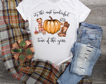 It's The Most Wonderful Time of the Year, Fall Pumpkin, Scarf boots and pumpkin fall shirt, fall lover gift, Love Pumpkin, Fall time tee