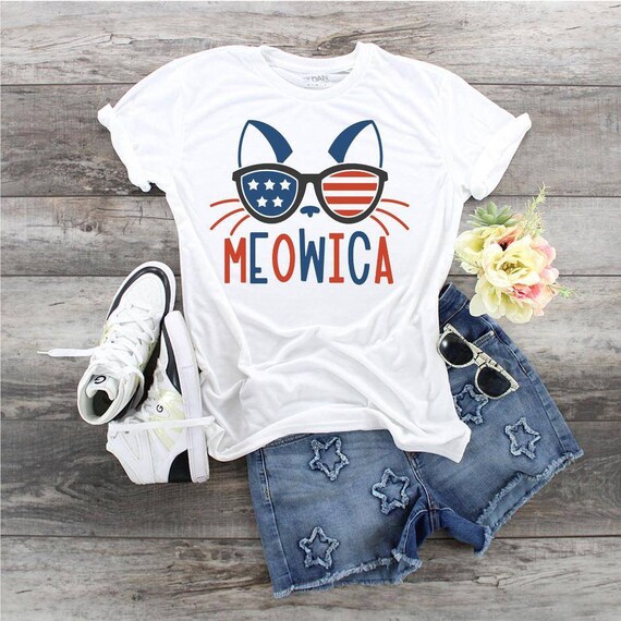 4th Of July Meowica Cat American Flag Glasses T Shirt Kids 4th Of July Meowica Cat American Flag Glasses T Shirt Kids