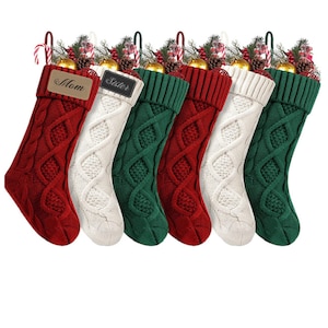 Personalized Knitted Christmas Stocking: Engraved Leatherette Patch