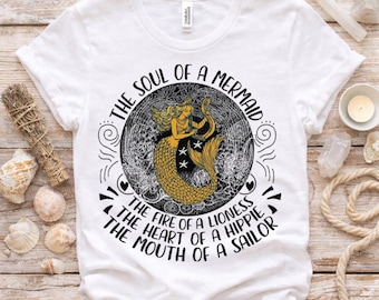 Gold Mermaid Graphic Shirt, Soul of a Mermaid Tee, Bella Canvas Unisex Top