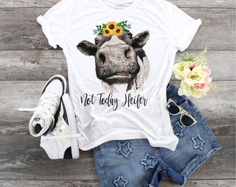 Maglietta "Not Today Heifer": mucca divertente con girasole, maglietta grafica impertinente
