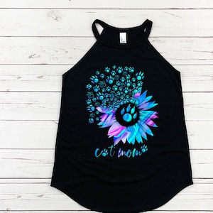 Cat, Flower Paws, Purple Cat Paws, Cat Mom Shirt, Cat Mom Tank, District Rocker Tank, Cat Owner shirt, Flower Paw Print, Purple