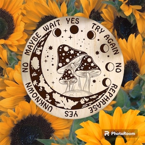 Pendulum Board, Mushrooms, moons, Divination Board, Decorative, Pendulum Dowsing, Eco Friendly, Witch Pendulum, Pagan Board, engraved wood