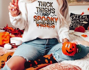 Thick Thighs & Spooky Vibes Halloween Crewneck Sweatshirt