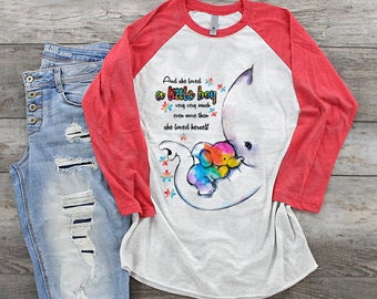 Autism Awareness Raglan: Elephant 'She Loved A Little Boy' Tee