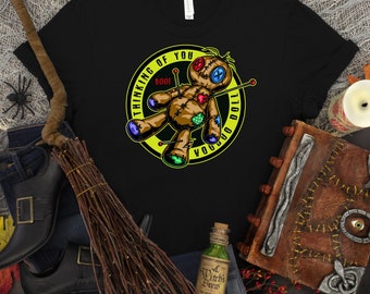 Voodoo Doll 'Think of You' Graphic Tee - Unisex Cotton Witchcraft Fashion