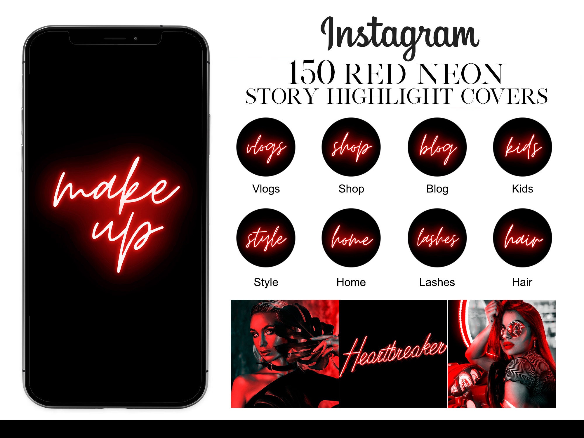 150 Red Neon Instagram Story Highlight Icons Text Highlight Etsy