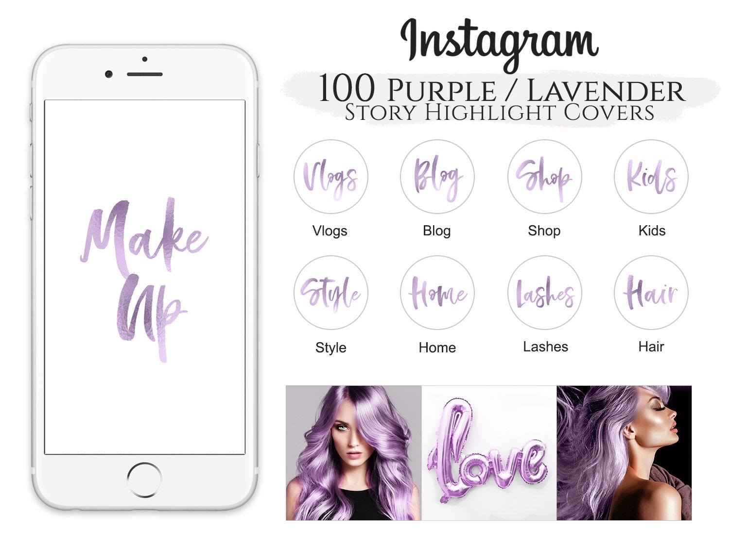 Purple Handwritten Instagram Highlight Covers Highlight | Etsy