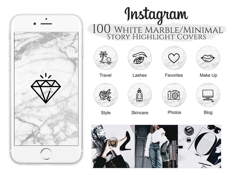 White Marble Instagram Highlight Covers Highlight Icons Etsy