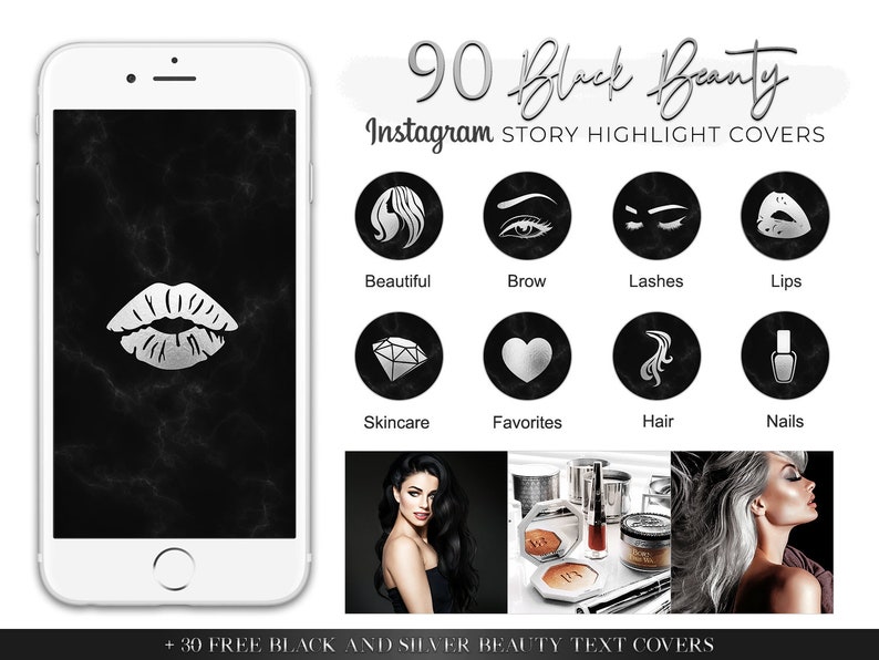 Instagram Story Highlight Icon Covers Beauty Black Silver Instagram Highlight Covers Highlight Icons Ig Icons Ig Story Highlight Covers Paper Party Supplies Graphic Design Vadel Com