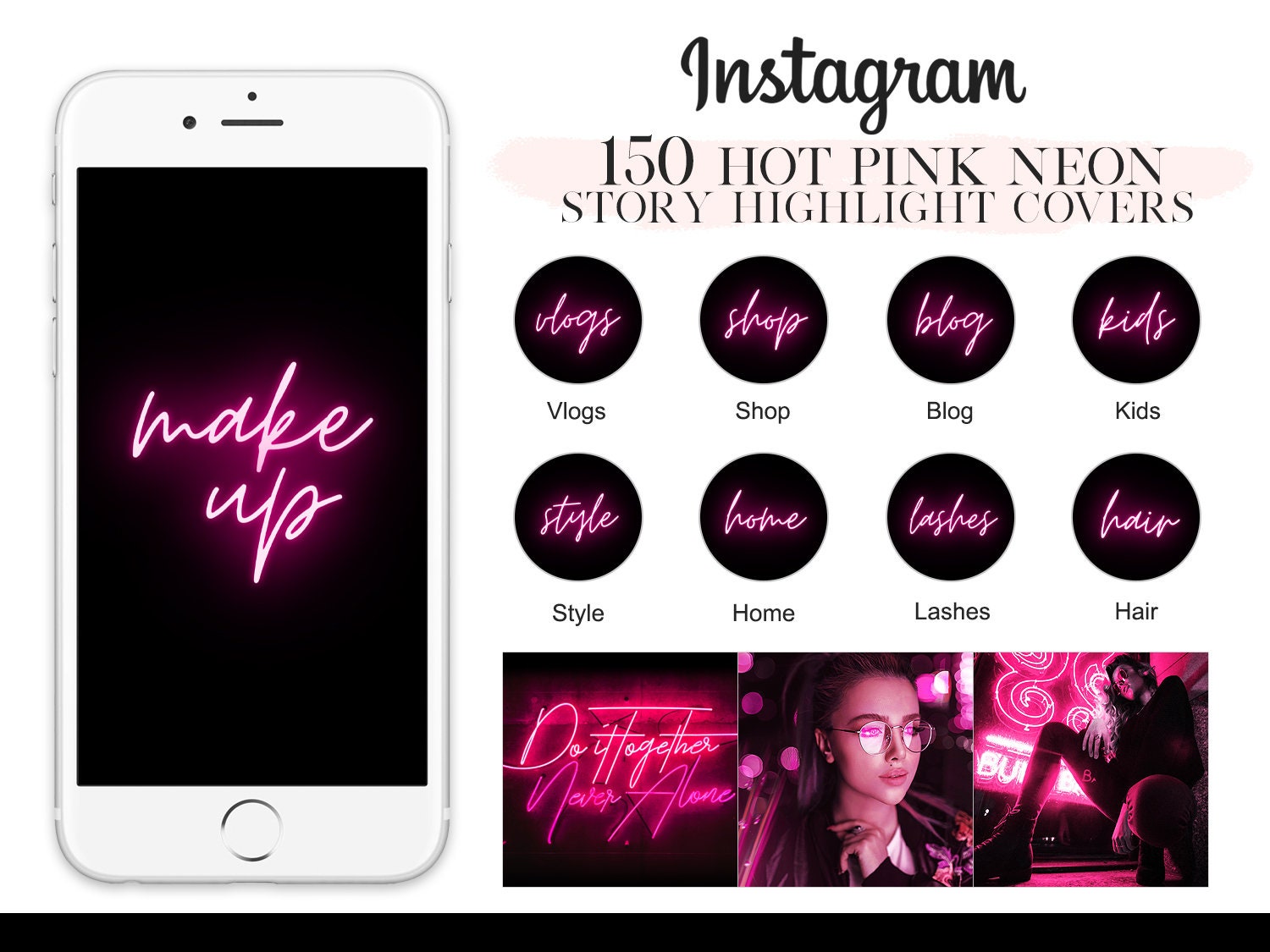 150 Pink Neon Instagram Story Highlight Icons Text Highlight - Etsy