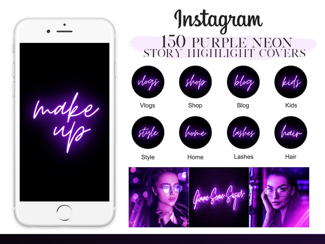 150 Purple Neon Instagram Story Highlight Icons, Text Highlight Covers ...