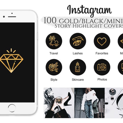 Black and Gold Minimal Instagram Highlight Covers Highlight | Etsy